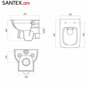 Զուգարանակոնք Santek` Нео Rimless 35х49,7х38սմ / դյուրոպլաստ Soft Close բարակ